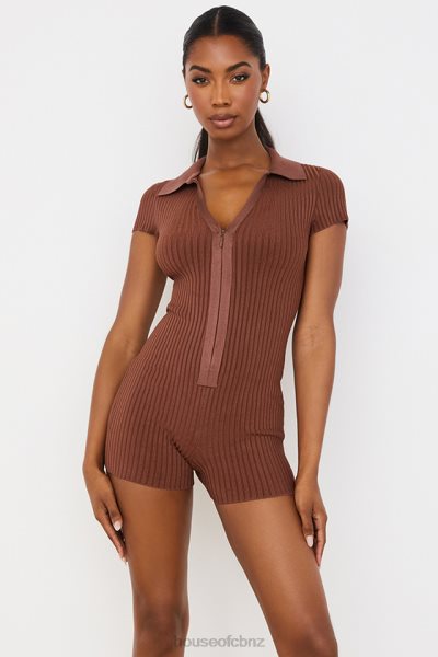 House of CB Lina Chocolate Ribbed Bandage Playsuit XTP20Z965 Clothing