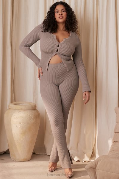 House of CB Mitzi Taupe Ribbed Knit Leggings XTP20Z877 Clothing