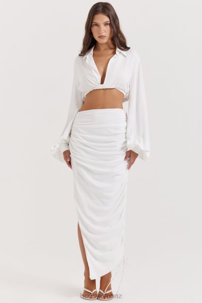 House of CB Loie White Gathered Maxi Skirt XTP20Z847 Clothing