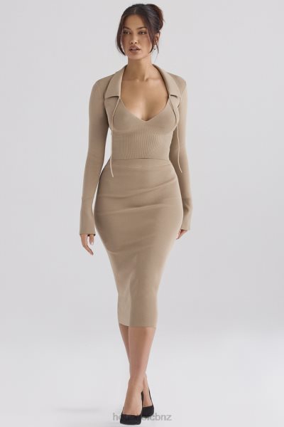 House of CB Heather Camel Knit Midi Skirt XTP20Z884 Clothing