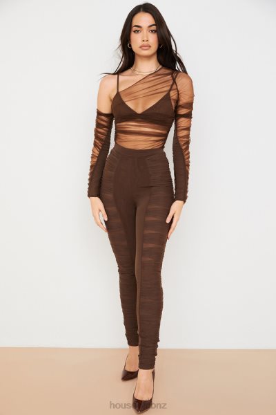 House of CB Isolde Chocolate Layered Mesh Trousers XTP20Z971 Clothing