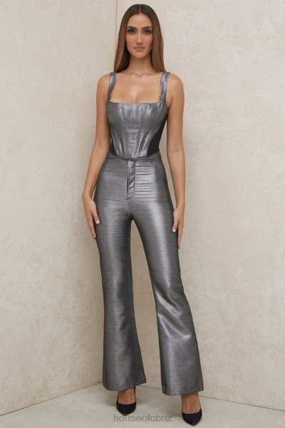 House of CB Jas Silver Kick Flare Trousers XTP20Z992 Clothing