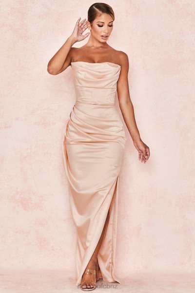 House of CB Adrienne Champagne Satin Strapless Gown XTP20Z622 Clothing