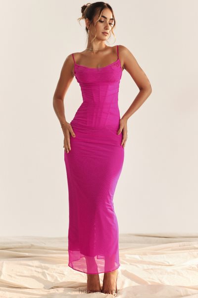 House of CB Nalini Fuchsia Maxi Dress XTP20Z197 Clothing