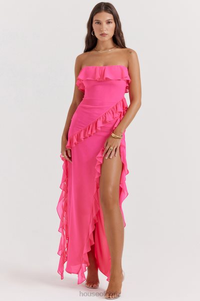 House of CB Sarina Fuchsia Ruffle Maxi Dress XTP20Z189 Clothing