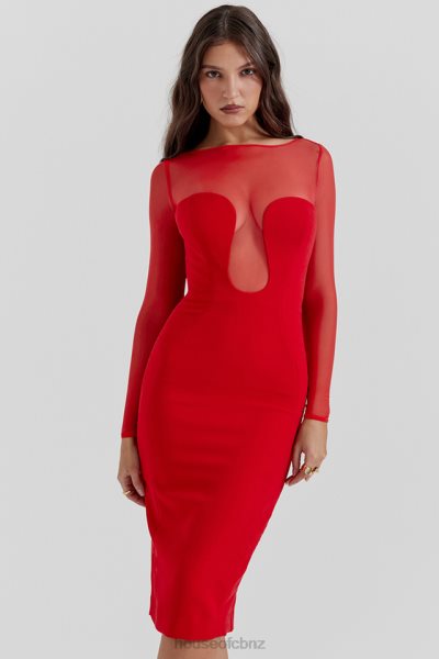 House of CB Darcy Scarlet Plunge Midi Dress XTP20Z109 Clothing