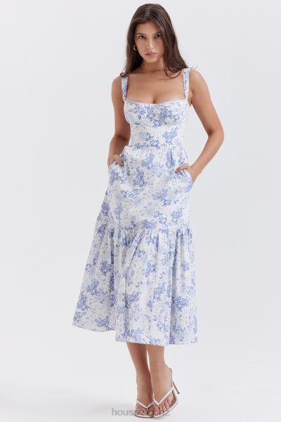 House of CB Elia Blue Print Midi Sundress XTP20Z264 Clothing