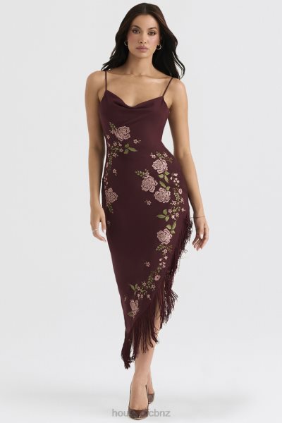 House of CB Eloisa Wine Embroidered Midi Dress XTP20Z361 Clothing