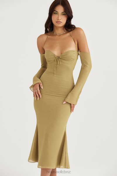 House of CB Naomi Olive Halter Midi Dress XTP20Z455 Clothing