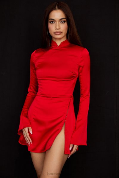 House of CB Alyssa Scarlet Satin Mini Dress XTP20Z498 Clothing