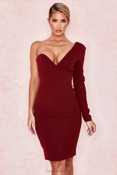 House of CB Caprice Wine One Shouldered Dress XTP20Z624 Clothing