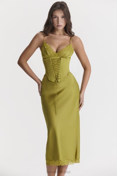 House of CB Salma Chartreuse Satin Slip Dress XTP20Z288 Clothing