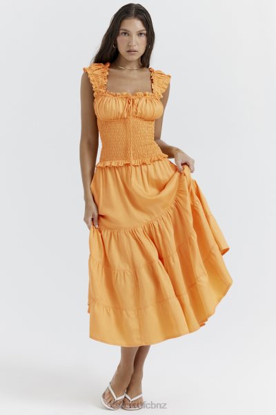 House of CB Phedra Tangerine Shirred Sundress XTP20Z203 Clothing