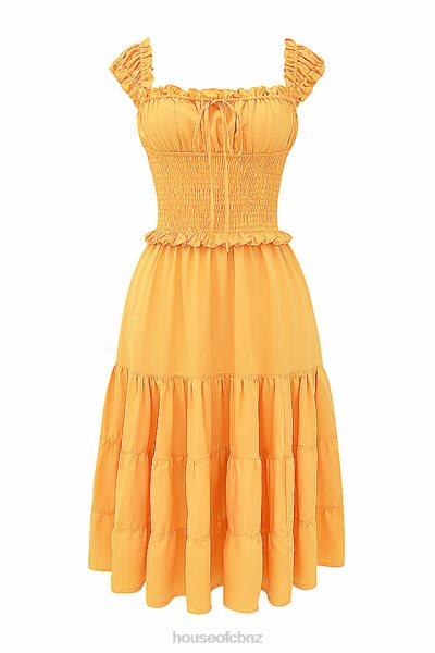 House of CB Phedra Tangerine Shirred Sundress XTP20Z203 Clothing