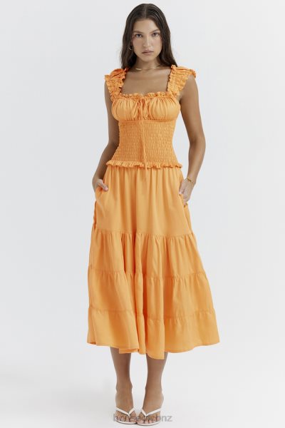 House of CB Phedra Tangerine Shirred Sundress XTP20Z203 Clothing