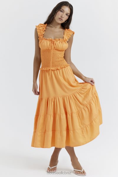 House of CB Phedra Tangerine Shirred Sundress XTP20Z203 Clothing