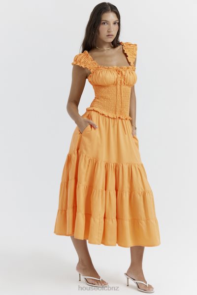 House of CB Phedra Tangerine Shirred Sundress XTP20Z203 Clothing