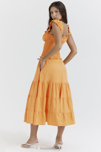 House of CB Phedra Tangerine Shirred Sundress XTP20Z203 Clothing