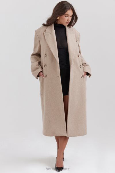 House of CB Carter Oatmeal Double Breasted Coat XTP20Z1027 Clothing