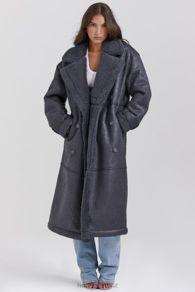 House of CB Deiji Grey Vegan Shearling Coat XTP20Z1024 Clothing