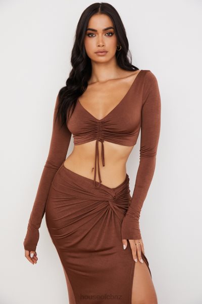 House of CB Angelita Chocolate Gathered Crop Top XTP20Z749 Clothing