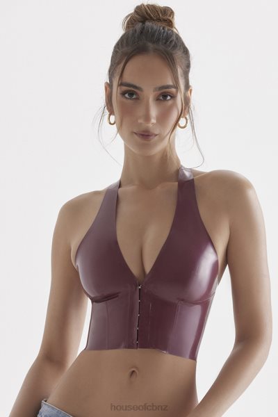 House of CB Ariadne Merlot Latex Halter Top XTP20Z681 Clothing