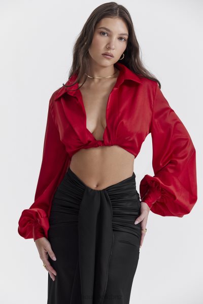 House of CB Laraine Cherry Silk Blouson Top XTP20Z673 Clothing