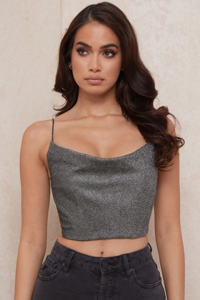 House of CB Lulia Silver Crop Top XTP20Z774 Clothing