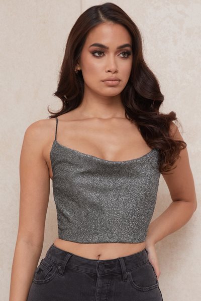 House of CB Lulia Silver Crop Top XTP20Z774 Clothing