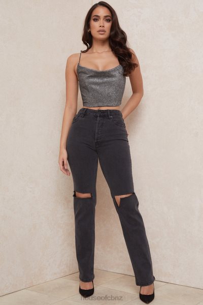 House of CB Lulia Silver Crop Top XTP20Z774 Clothing