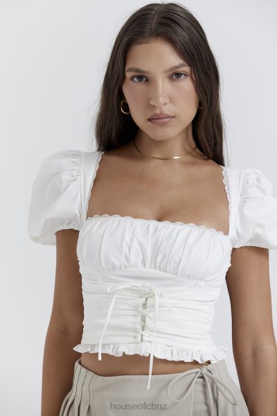 House of CB Samaya White Gathered Top XTP20Z668 Clothing