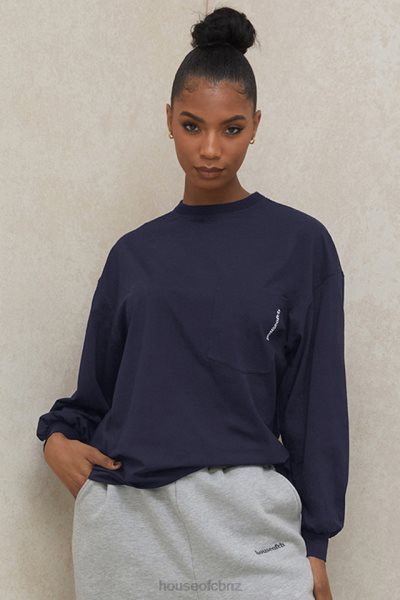 House of CB Strata Navy Long Sleeve Top XTP20Z787 Clothing