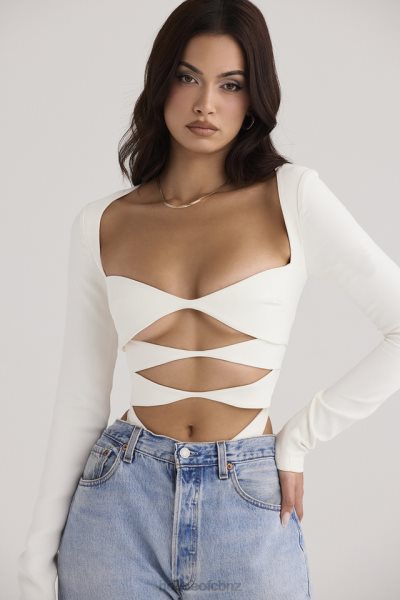 House of CB Danica White Cutout Bodysuit XTP20Z719 Clothing