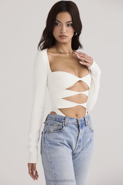 House of CB Danica White Cutout Bodysuit XTP20Z719 Clothing