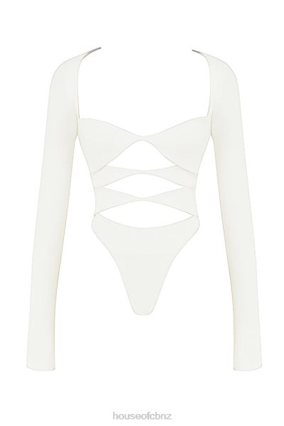 House of CB Danica White Cutout Bodysuit XTP20Z719 Clothing