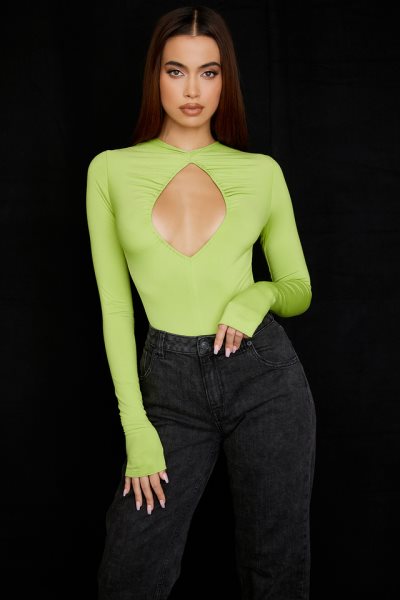 House of CB Estrelle Lime Green Cutout Bodysuit XTP20Z736 Clothing