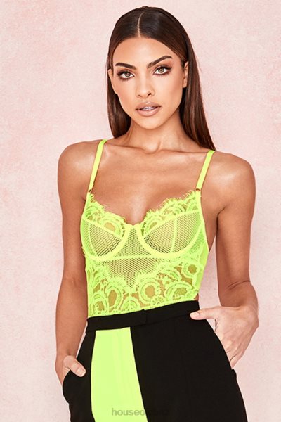 House of CB Nadia Neon Yellow Lace Bodysuit XTP20Z814 Clothing