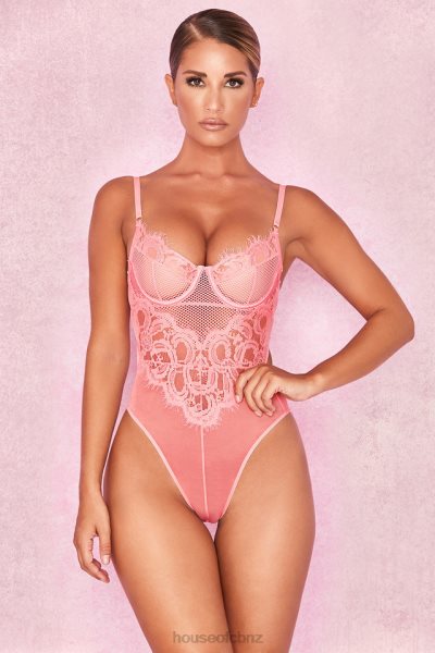 House of CB Nadia Pink Lace Bodysuit XTP20Z818 Clothing