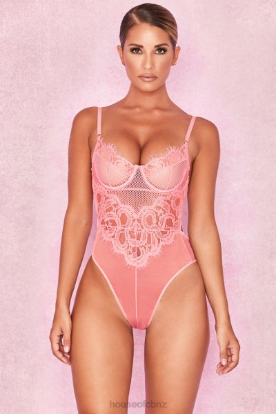 House of CB Nadia Pink Lace Bodysuit XTP20Z818 Clothing