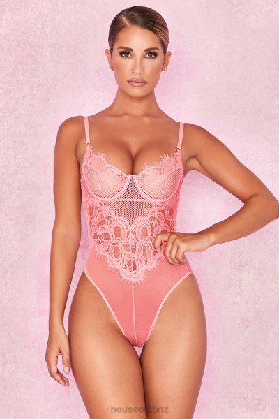 House of CB Nadia Pink Lace Bodysuit XTP20Z818 Clothing