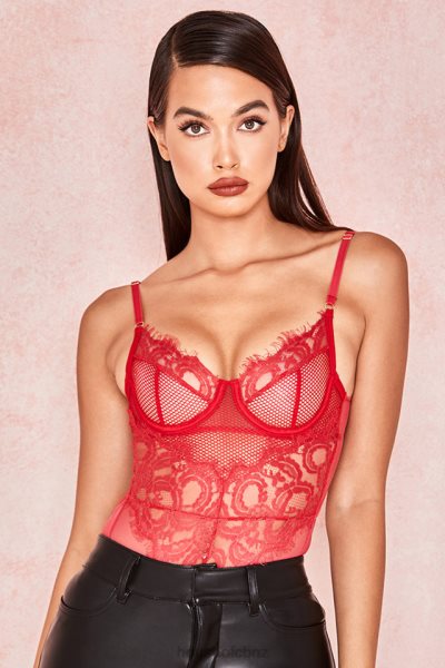 House of CB Nadia Red Lace Bodysuit XTP20Z815 Clothing