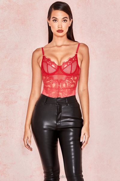 House of CB Nadia Red Lace Bodysuit XTP20Z815 Clothing