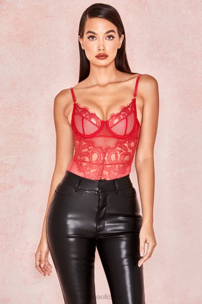 House of CB Nadia Red Lace Bodysuit XTP20Z815 Clothing