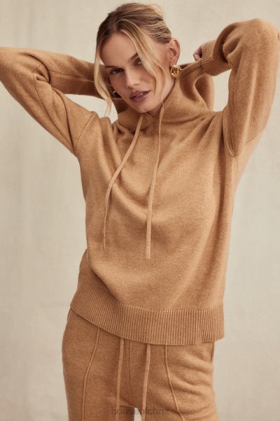 House of CB Jionni Camel Cashmere Blend Hoodie XTP20Z651 Clothing