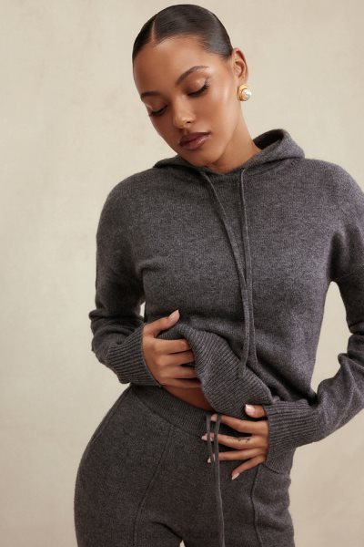 House of CB Jionni Charcoal Cashmere Blend Hoodie XTP20Z650 Clothing