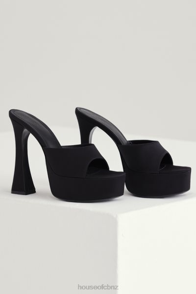 House of CB Alessandra Black Satin Platform Mules XTP20Z1065 Shoes